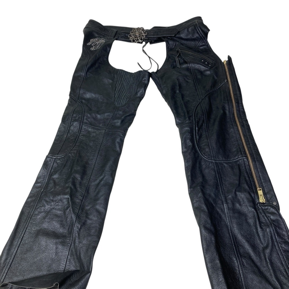 HARLEY DAVIDSON Riding Gear Women's L Deluxe Rhinestone Cowhide Studded Chaps